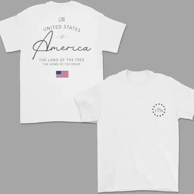 United States of America T Shirt Vintage Patriotic USA Graphic Tee Land of the Free 1776 Shirt America 250th Anniversary Mens 4th of July Summer Shirts Unisex Cotton Top