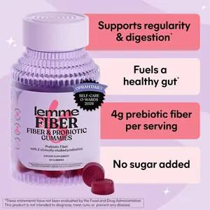 Lemme Fiber & Probiotic Gummies for Adults, Promotes Regularity & Digestive Health, No Sugar Added Strawberry Flavor, 4g Prebiotic Fiber & Clinically Studied Probiotic Strains, (60 Count)