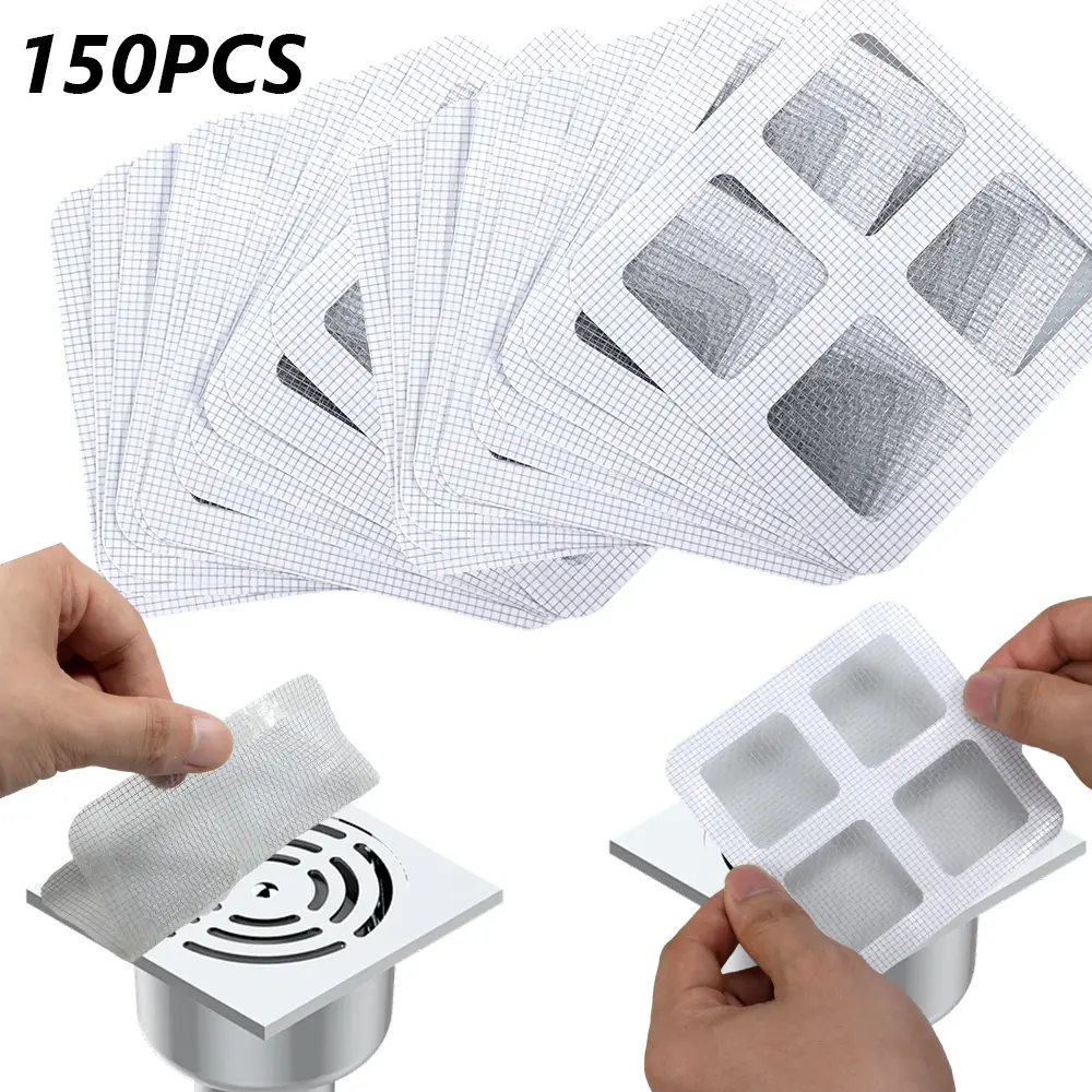 150 Pack Disposable Hair Catcher for Shower Drain, Includes Mesh Sticker Traps Human & Pet Hair, for Bathroom Laundry Bathtub Kitchen Sink