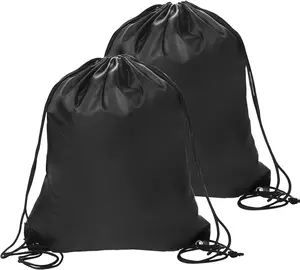 2 count Black Drawstring Backpack Bags  Cinch Sack String Bags Drawstring Gym Bag Draw String Backpack Bulk Swimming String Bags