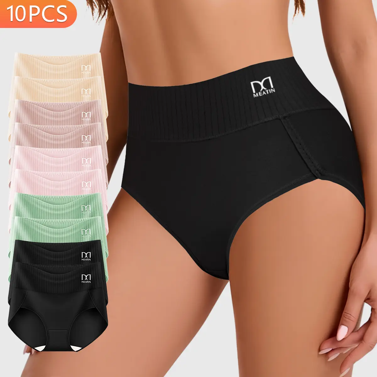 5/10-Pack Women's High Waisted Cotton Panties, Silky Smooth Ice Silk Crotch Underwear, Soft Stretch Full Coverage Briefs, Breathable Skin-Friendly Everyday Comfort