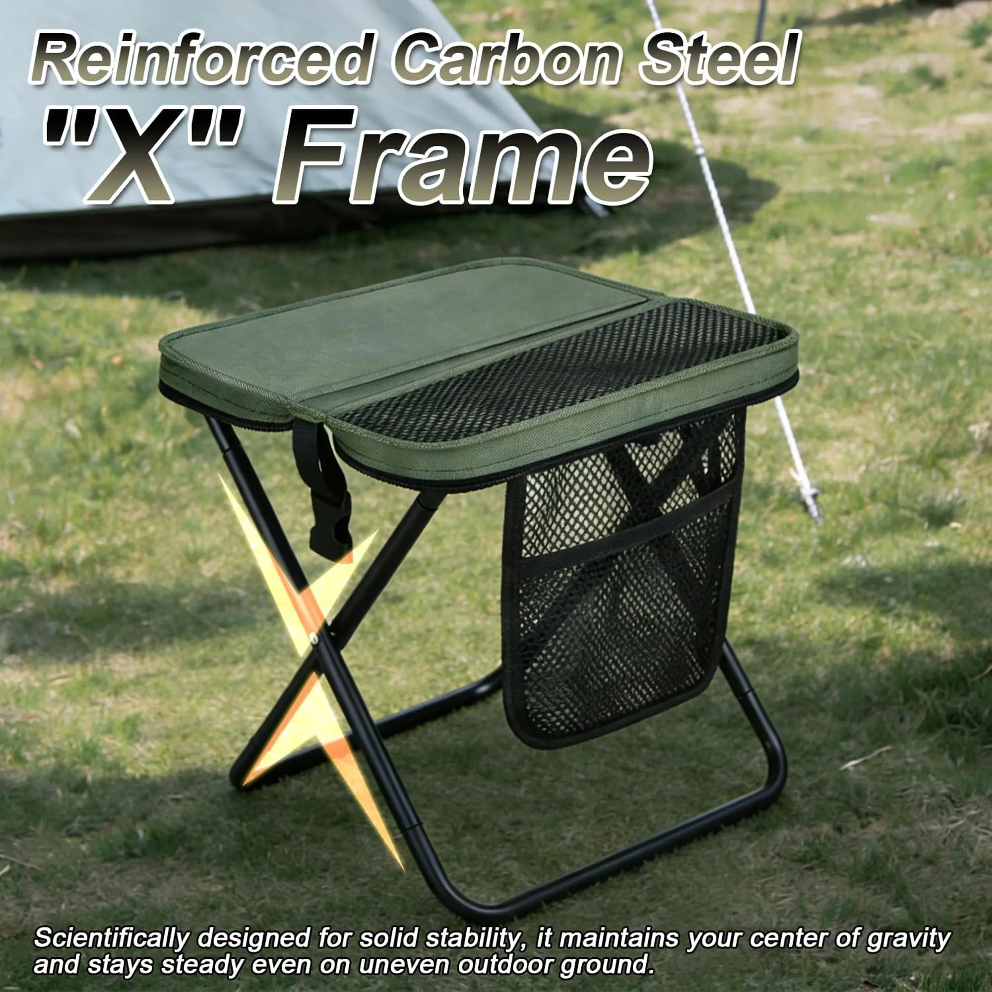 Lightweight & Portable Folding Camping Chair Stool with Storage Bag, Sturdy Steel Frame, Anti-Slip Breathable Seat, Compact Form & Foldable Size Portable Seating for Camping, Fishing, Backpacking