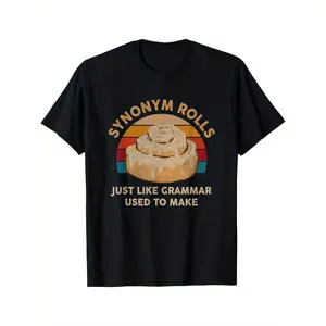 BDHJYDB Funny Grammar Pun T-Shirt - Synonym Rolls| Black Retro Vintage Funny Saying Tee for English Teachers, Students, Book Lovers - Loose Fit Casual Everyday Shirt - Machine Washable Novelty Gift| Crew Neck, Slight Stretch, Regular Fit, All-season