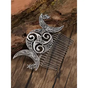 Vintage Viking Celtic Knot Hair Comb Witch Triple Moon Star Hair Accessory Nordic Norse Norway Style Valentine's Day Mother's Day Birthday Gift Hair Clip