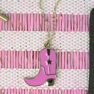 Pink Cowboy Boot Necklace