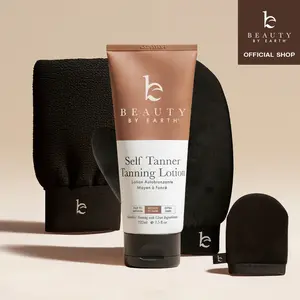 Beauty by Earth Self Tanner Body Lotion Kit - Flawless Sunless Tanning Lotion with 3 Piece Applicator Set for Streak-Free Bronzed Golden Hydrating Moisturizing Formula Made in USA Sensitive Skin Moisture Coconut