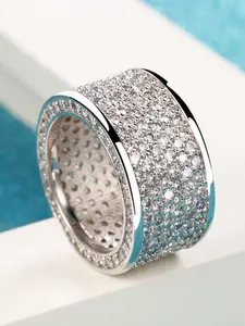 Men Women Hip Hop Fashion Zirconia Ring, Copper Inlaid Zircon, Artificial Zircon Ring, 5 Rows Rhinestone Jewelry, Five Row Ring, Unisex Casual Daily Wear Accessory, Trendy Personalized Gift, Statement Ring