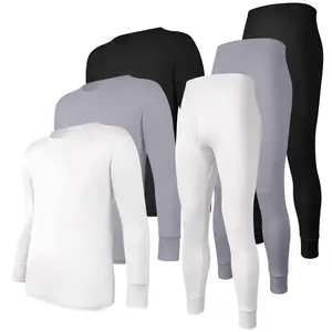 1/2/3 Pack Men's Long Johns Thick Fleece Lined Thermal Underwear Set Soft Stretchy Tops&Panties Crewneck Activewear for Gym & Casual Wear Knitted Menswear Clothes Fabric Layer Leggings Sports Polyester