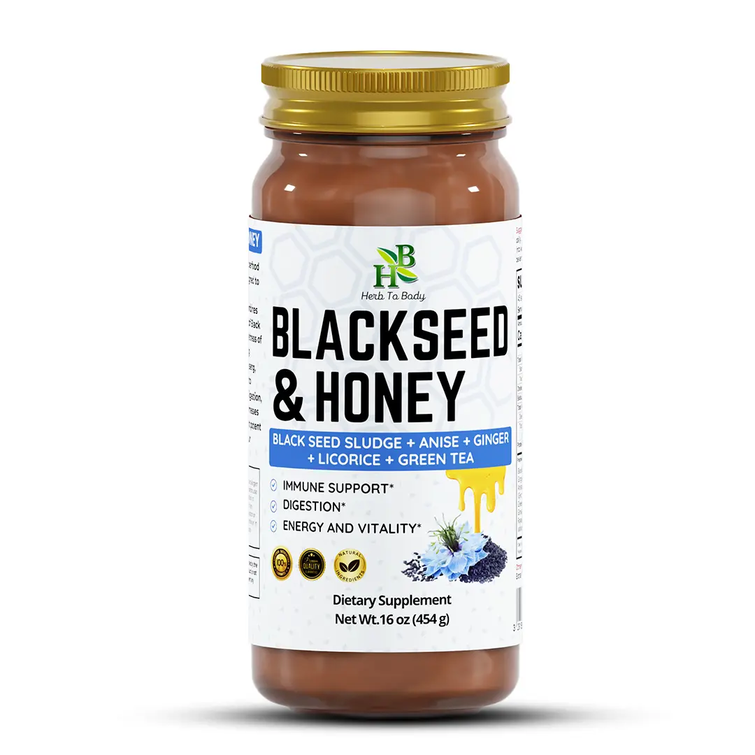 Black Seed & Honey - 16 oz | Manuka Honey Blend with Black Seed | Real Botanicals Flavor Sweetener 36 Months Shelf Life, Convenient & Easy to Enjoy Daily | Herb To Body