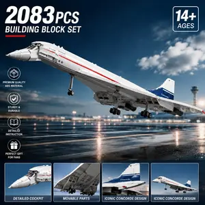 2083 Piece Concorde Plane Building Block Set, Adult and Child Toy Gift, Educational Puzzle for Boys and Girls, Birthday Present