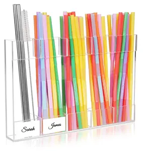 9.8” Large Acrylic Straw Holder for Cabinet Door - Reusable Straw Organizer Storage, Holds 80+ Straws, Ultra Sticky Adhesive Door Mounted, Kitchen Cabinet Accessories Container (Transparent)