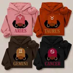 Full 12 Zodiac Astrology Hoodie for Men and Women, Afro Zodiac Sign Hooded Sweatshirt, Cozy Horoscope Graphic Pullover, Perfect Gift for Zodiac Lovers