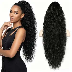Long Wavy Claw Drawstring Ponytail Extension, 26 Inch Curly Heat Resistant Synthetic Fiber Thick Fluffy Natural Looking Clip Ponytail Hairpiece for Black Women, Daily Party Wedding Dating Dance Cosplay Halloween Costume Gifts