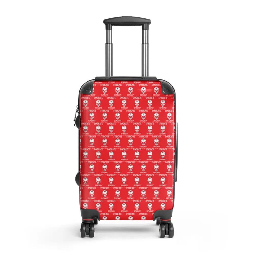 **The Syndicate Reign Hardshell Spinner Suitcase - 20"/24"/28" - Black Skull AOP w/ Crimson Accents**