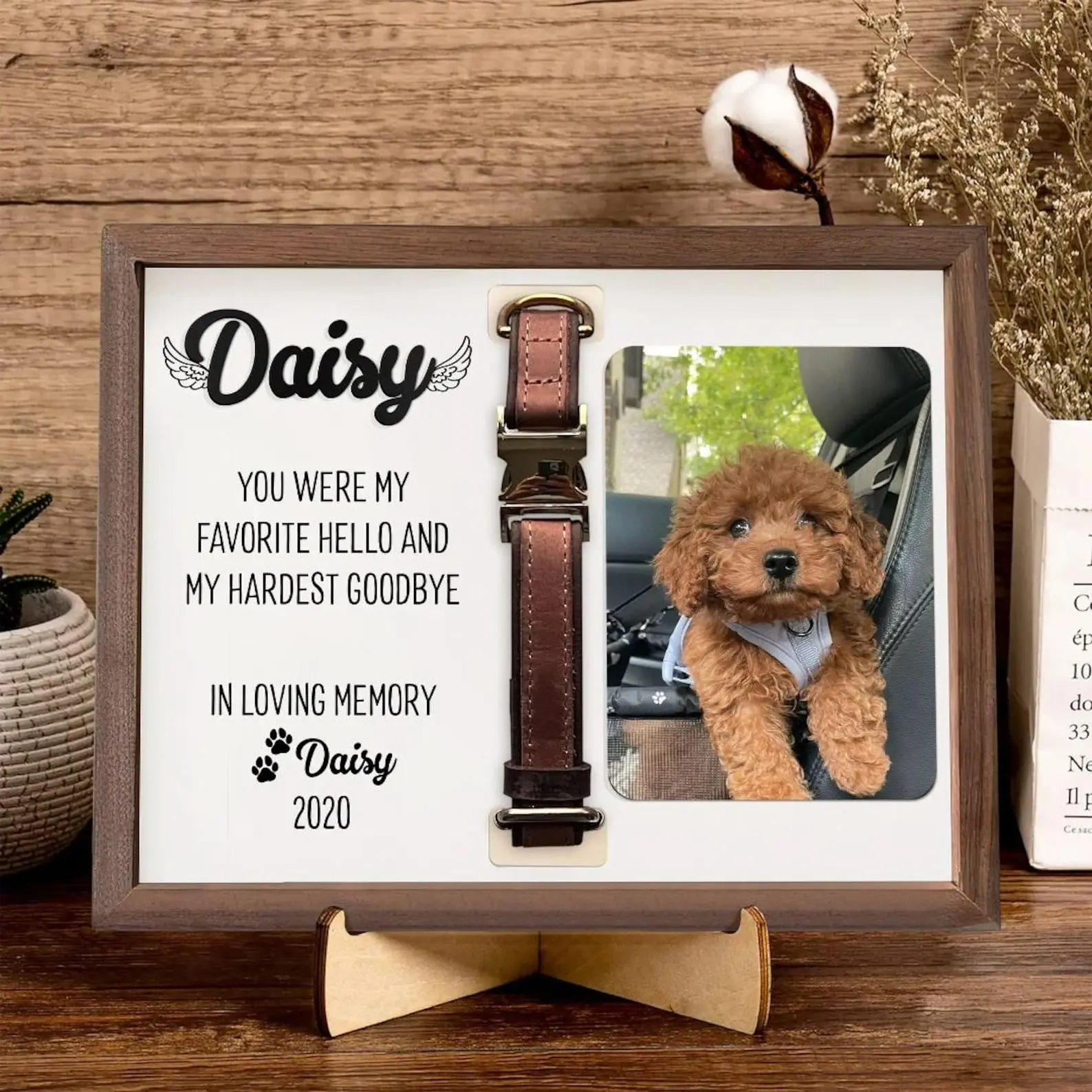 Personalized Dog Memorial Picture Frame with Collar Holder - 2-Layer Handcrafted Pet Loss Keepsake, 10 x 10 inches/12x12in Custom Photo Decor, Dog Sympathy Memorial Gift