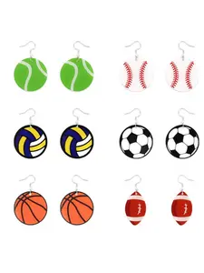 Creative Football Earrings, 2D Acrylic Basketball Tennis Baseball Rugby Sports Earrings Dangles