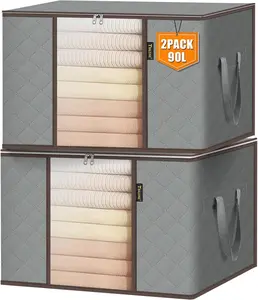 24 Gallon Clothes Storage Bags 2-Pack– Heavy Duty Closet Organizer with Reinforced Handles & Strong Zipper, Large Bedding Storage for Blankets, Comforters & Pillows