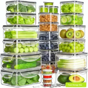 Airtight Insulated Food Storage Set 40/42/50/52 Pcs Plastic Fruit Containers for Fridge with Removable Colander, Container for Fruit Berry Salad Lettuce, BPA Free Kitchen Refrigerator Organizers Utensils with  Lids Lightweight Portable Stackable