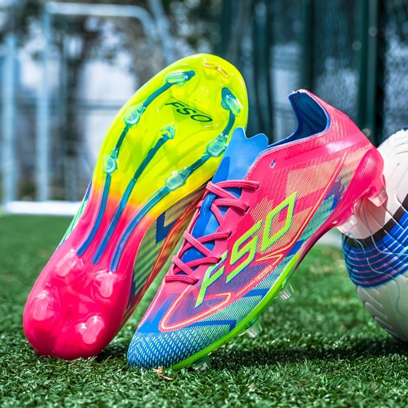 LISM Men's Training Cleats - Turquoise/Pink/Neon Green/Blue AG Studs, Lightweight TPU & Rubber Traction, All-Ground Grip for /Outdoor Soccer, Multi-Surface Turf/Grass, Comfortable Lace-Up Cleat for Professional &