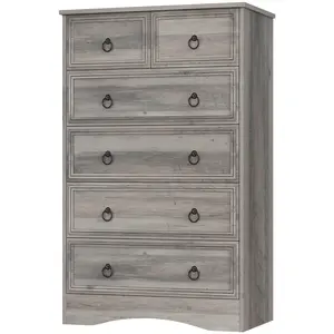 Grey 6 Drawer Dresser Tall for Bedroom, 15"7 D x 31.5" W x 48" H in Simply Chest of Drawers, Wood Storage Dresser with Drawers for Living Room Hallway Entryway