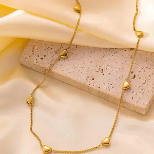 8 Heart Pendant Necklaces, 14k Gold Plated Stainless Steel, Fashion Elegant Choker, Perfect for Daily Wear and Party Jewelry Accessories