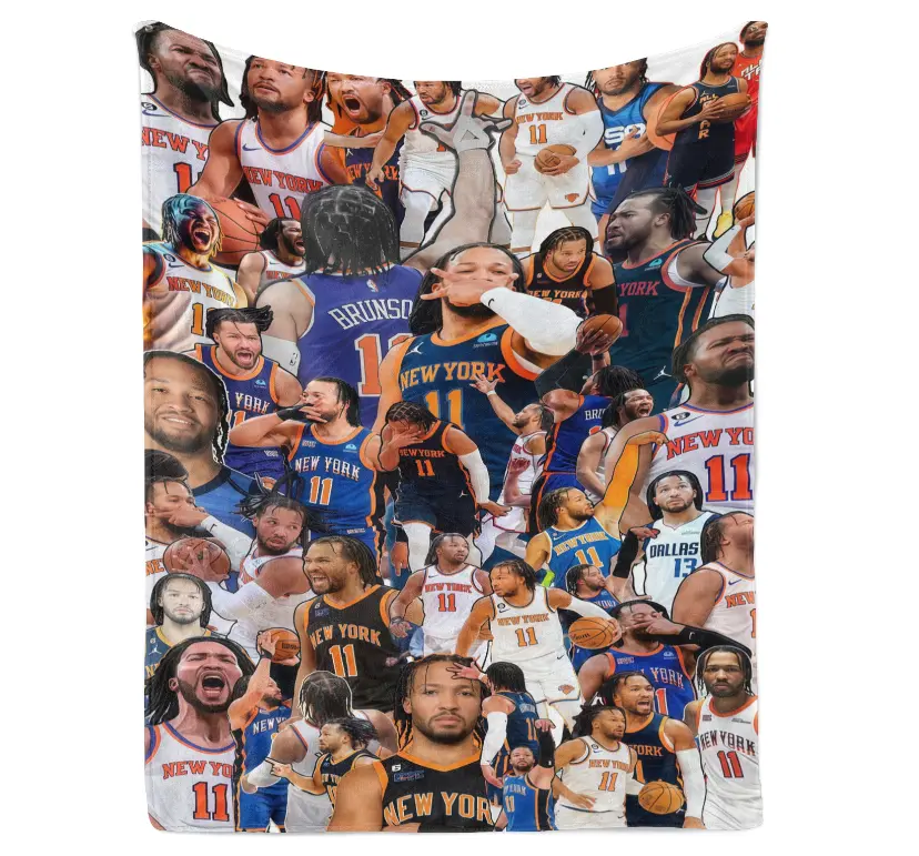 Jalen Brunson New York Basketball Fan Blanket, Retro Player Collage Fleece Throw Blanket, Ultra Soft Warm Blanket for Bedroom Sofa, Sports Memorabilia Gift