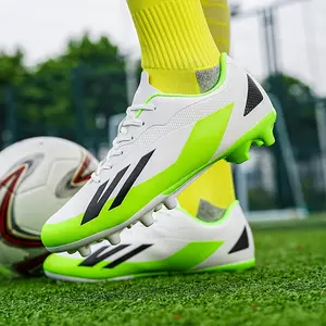 Men's & Women's All-Season Soccer Cleats - Breathable Non-Slip Artificial Turf Football Shoes For Training & Competition, Stylish Striped Lace-Up Athletic Footwear With Lightweight PU/PVC Upper, Fabric Insole & TPU Sole