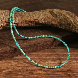 Natural Genuine Turquoise 2mm Tiny Round Beads Choker Healing Crystal Dainty Minimalist Women Girl Necklace Lobster Clasp