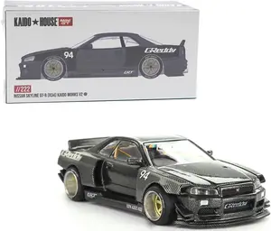 Kaido House x Mini GT 1:64 Nissan Skyline GT-R (R34) Kaido Works GReddy V2 Black w/Carbon Diecast Car KHMG222