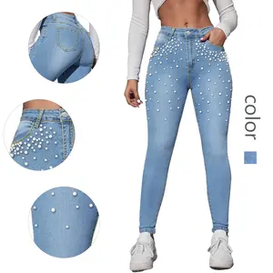 Chic Blue Pearl - Adorned Skinny Jeans: Slim Fit