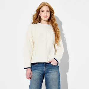 Women's Crewneck Cable Pullover Sweater - Wild Fable Off-White L