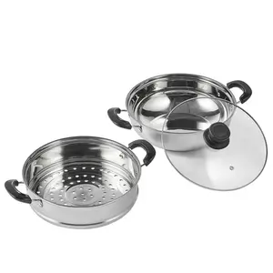 【Summervibes】VEVOR Steamer Pot,  , 11in/28cm Steamer Pot for Cooking with 3QT Stock Pot and Vegetable Steamer, Food-Grade 304 Stainless Steel Food Steamer Cookware with Lid for Gas Electric Grill Stove Glass Set