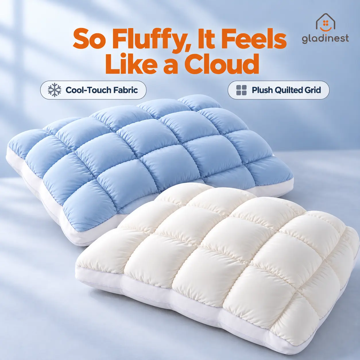 Cloud Puff Pillow – Soft & Fluffy Plush Bed Pillow with Quilted Puff Grid Design, Breathable Cloud-Like Comfort and Gentle Support for Side, Back & Stomach Sleepers, Cozy Comfort for Everyday Rest