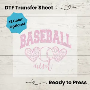 Baseball Aunt DTF, Dtf Transfer Sheet, Ready to Press, Custom Dtf, Diy Heat Transfer, T-Shirt Transfer, Baseball Auntie Shirt