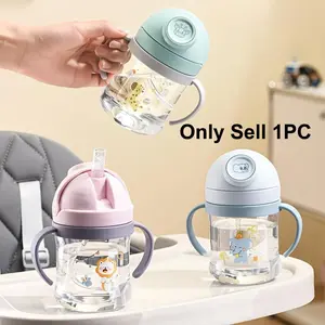 Cartoon Design Cute Sippy Cup Bubble Wale Baby Water Cup with Straw & Handle, 1 Count Gravity Ball Straw Cup, Baby Drinking Cup for Outdoor, Baby Utensils