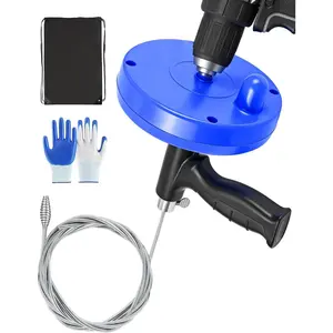 Drain Auger, 25FT Drain Snake with Drill Adapter, Flexible Plumbing Snake Clog Remover with Gloves & Cloth Bag, Use Manually or Powered for Kitchen Bathroom Shower Sink - Blue