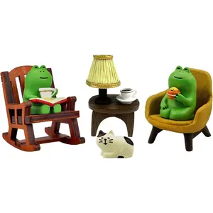 Cute Frog & Chiar Design Car Ornament, 1Set Mini Cartoon Animal Decoration.CarInterior Decoration Accessories for HomeOffice Bedroom Party geese  decor home desktop decoration,funny desk accessory Automotive