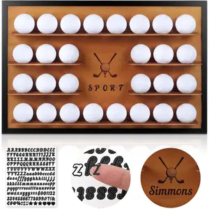 Yinkin Golf Ball Display Frame with Personalization DIY Letter Stickers - Holds 28 Balls - Wall Mounted Cabinet Rack Golf Ball Display Case, Gift for Golfer Collectors, Father's Day