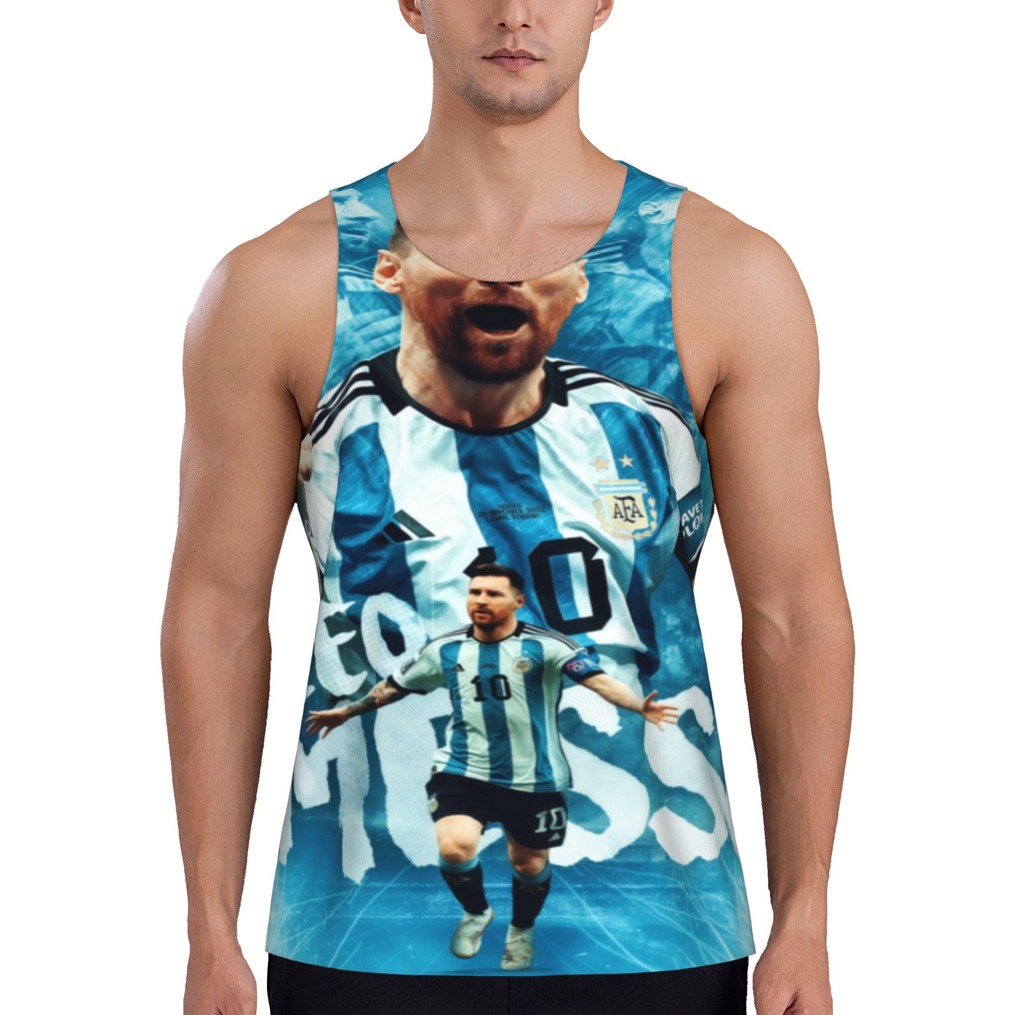Messi Argentina National Team All Over Print World Cup Sleeveless Top Argentina Messi Celebration Graphic Soccer Fan Tank Top Summer casual and breathable