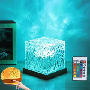New Deal - Aurora Ocean Wave Lights Projector Cordless Rechargeable 16-Color RGB Dimmable Mood Lighting Remote Control Crystal Night Lamp for Bedroom Playroom Decor Kids Teens