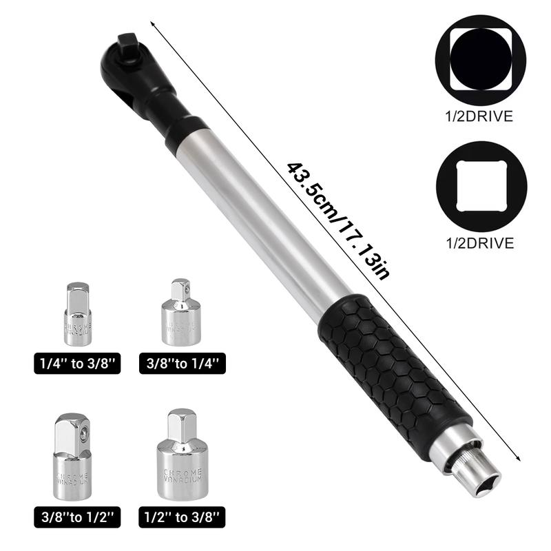 Dazone 1/2" Offset Extension Wrench Impact for Electric Drill with 3/8" & 1/4" Adapters set, Impact Ratchet Extender for Tight Spaces