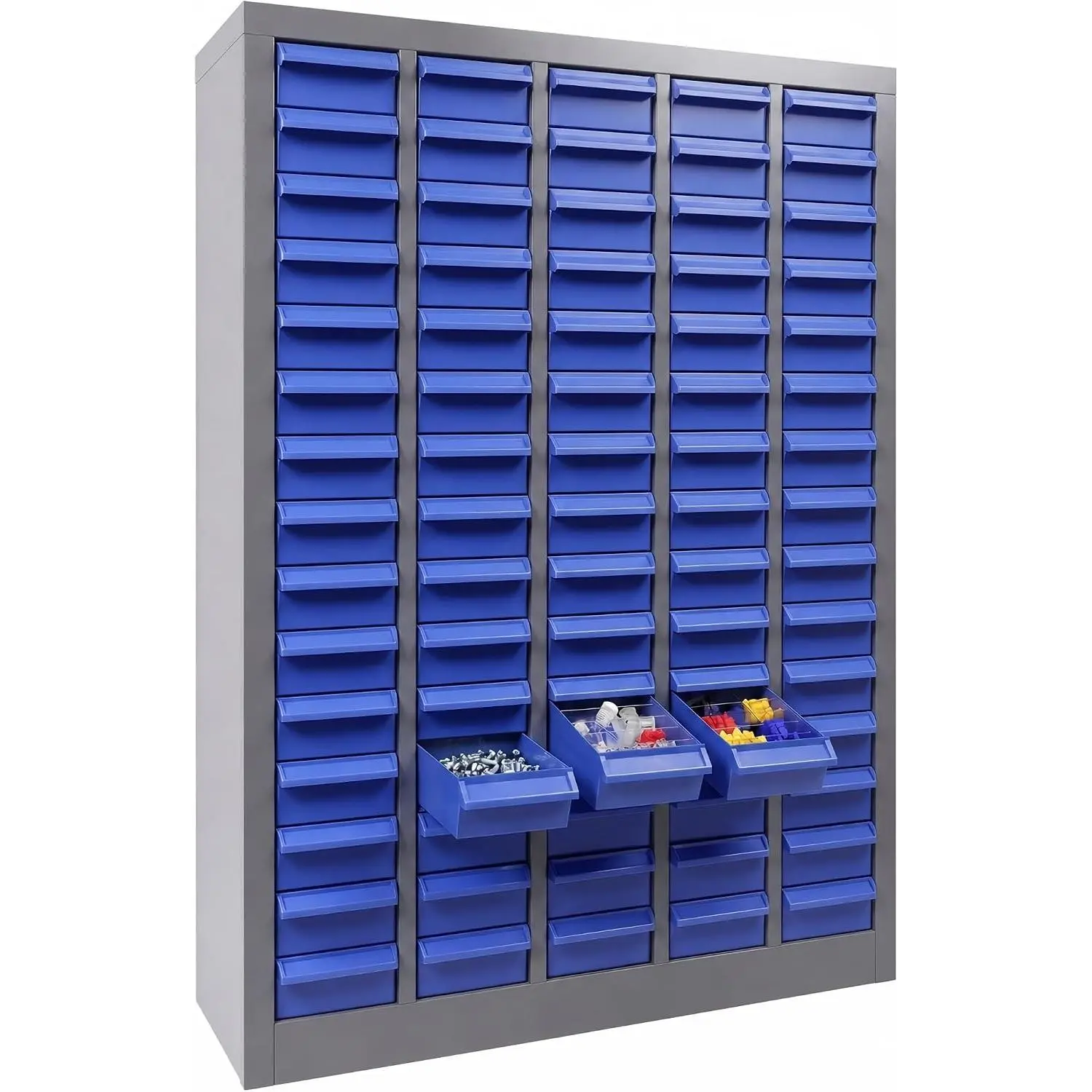 75-Drawer Alloy Steel Parts Cabinet, 5mm Thick Steel Frame Bolt-and-Nut Tool Organizer with Labels, Non-Slip Design, Blue Storage Case for Tools & Hardware, Bolts/Nuts