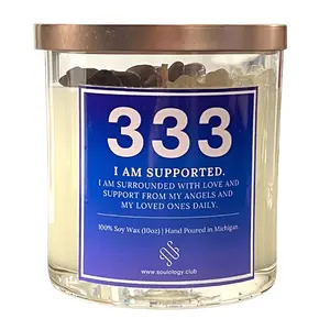 333 Angel Number Affirmation Candle - 100% Soy Wax, Hand Poured in Michigan, 333 Angel Number Design, Scented Wax Candle