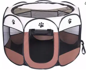 Portable Pet Playpen, Dog Playpen Foldable Pet Exercise Pen Tents Dog Kennel House Playground for Puppy Dog Yorkie Cat Bunny Indoor Outdoor Travel Camping Use (Small, Coffee - Beige)