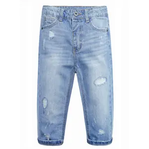 9M-4T Boy Jeans, Soft Ripped Denim Elastic Band Inside Pants