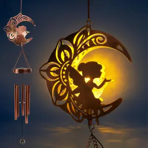 LeiDrail Solar Moon Fairy Wind Chime Light – Outdoor Metal Garden Decoration With Soft Night Glow
