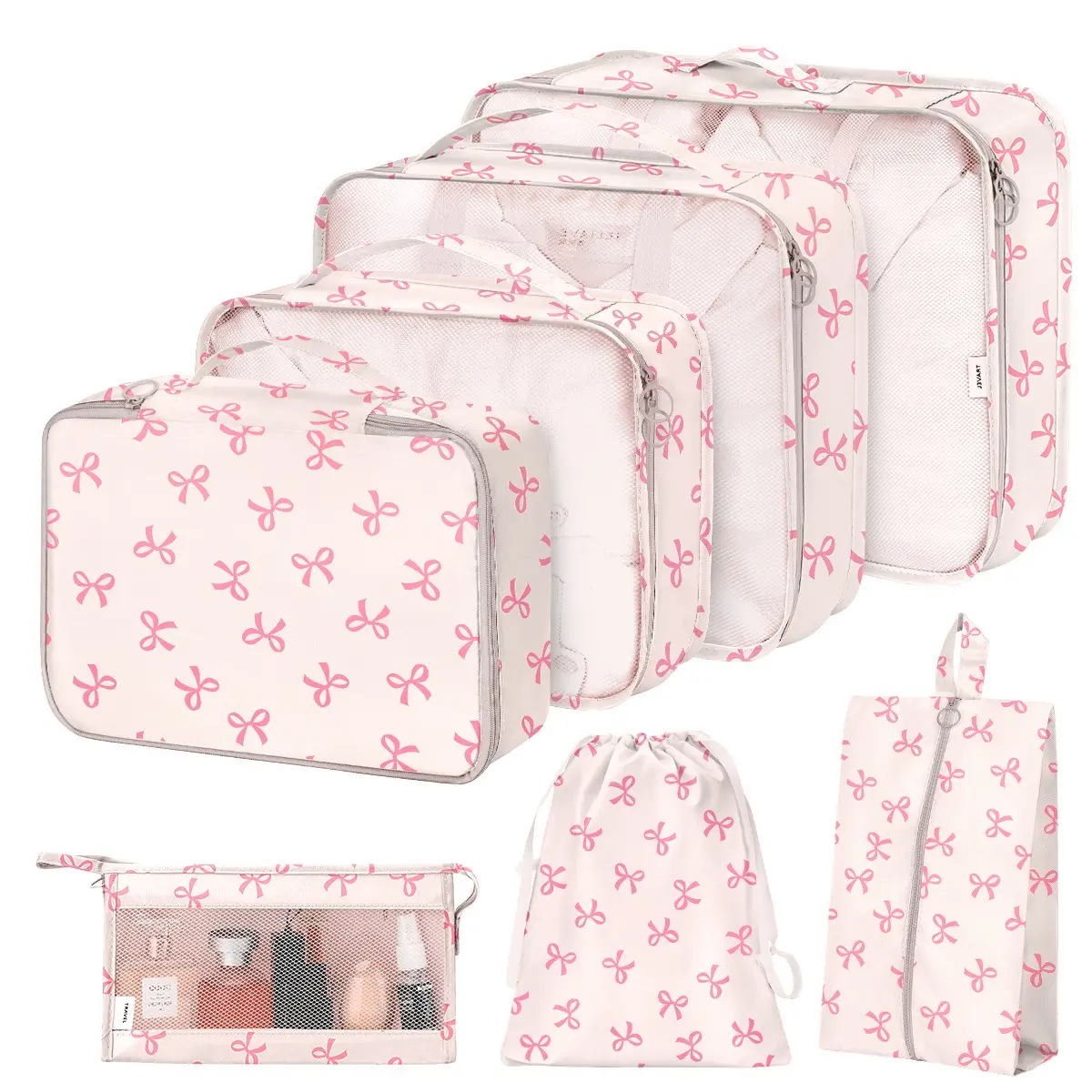 Packing Cubes Travel Organizer Set - 7-Piece Compression & Zippered Luggage Packing Cubes for Men Women, Includes 3 Size Packing Cubes, Shoe Bag, Toiletry Cosmetic Bag, Laundry & Cable Pouches for Business Trips & Cruises