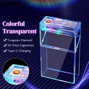 Rechargeable USB Lighter with LED Light,Women's Decorative Box and Lighter,Transparent Shell with Rainbow Light andgnition Function, Suitable for BBQ, Camping,Holiday Gifts for Men and Women