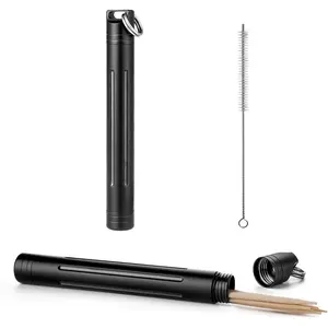 Titanium Portable Toothpick Holder Box, Pocket Waterproof Case Toothpicks Container with Keychain for Outdoor Picnic and Camping (1, Black)