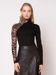 Thick Chick Long Sleeve One Side Snake Leather Mock Turtleneck